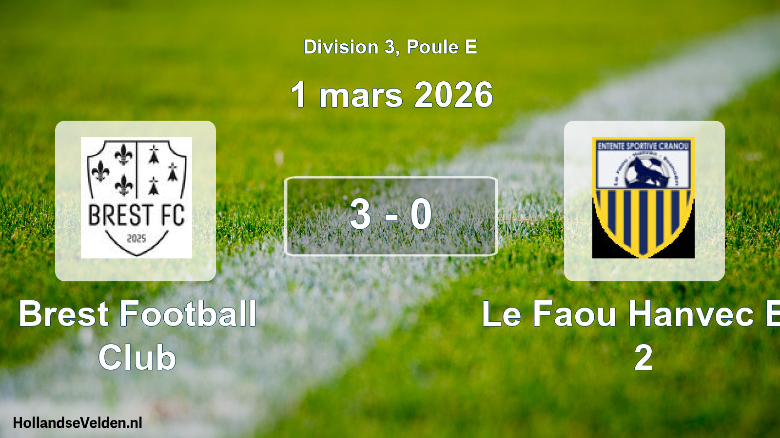 Gespeelde wedstrijd: Brest Football Club - Le Faou Hanvec Es 2 3 - 0 (1 maart 2026)
