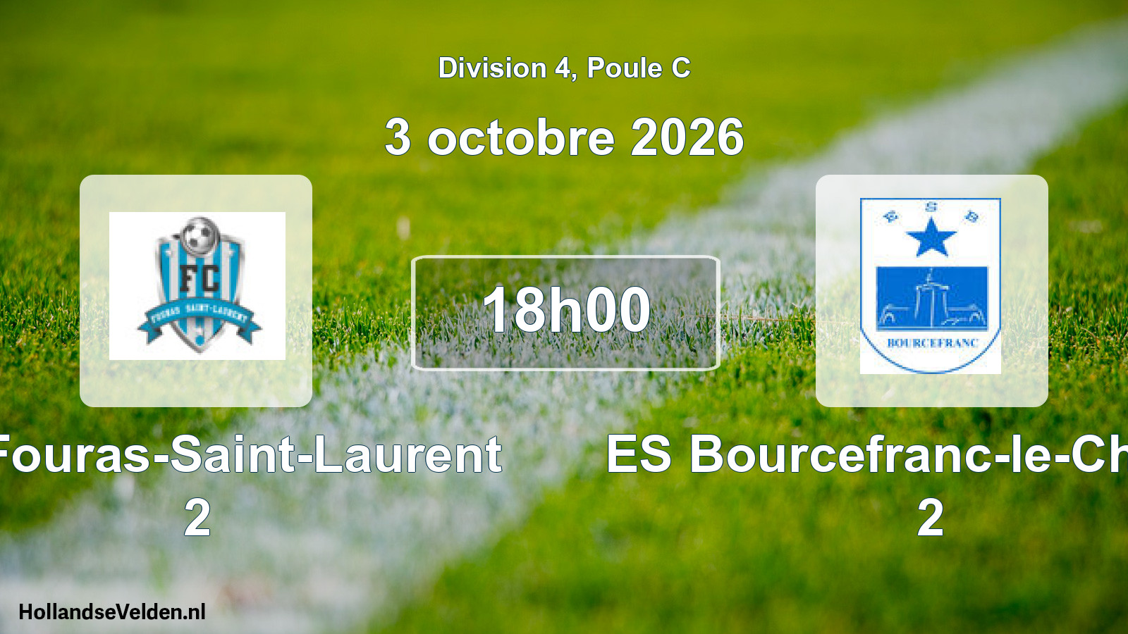 Match programmé: FC Fouras-Saint-Laurent 2 - ES Bourcefranc-le-Chapus 2 (3 octobre 2026)