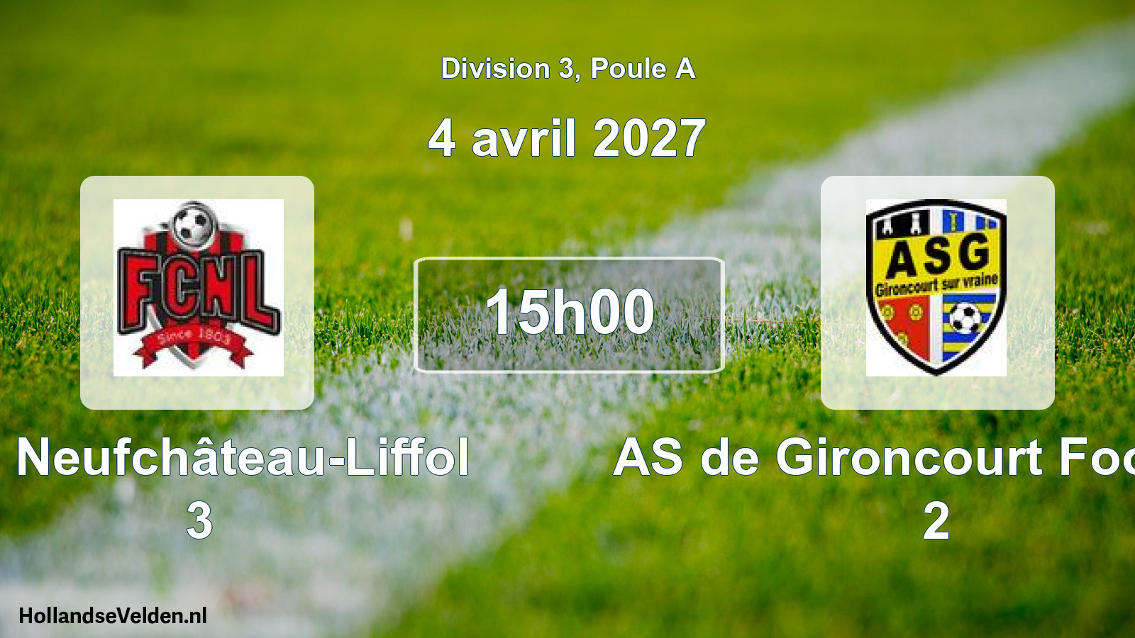 Match programmé: FC Neufchâteau-Liffol 3 - AS de Gironcourt Football 2 (4 avril 2027)