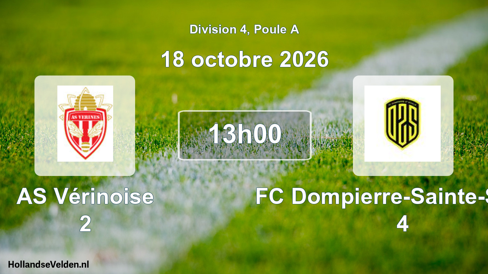 Geplande wedstrijd: AS Vérinoise 2 - FC Dompierre-Sainte-Soulle 4 (18 oktober 2026)