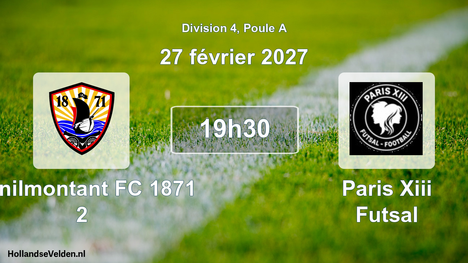 Match programmé: Ménilmontant FC 1871 2 - Paris Xiii Futsal (27 février 2027)