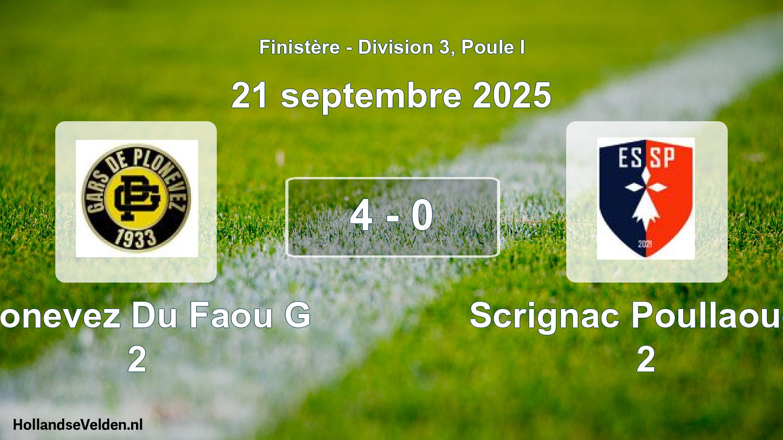 Gespeelde wedstrijd: Plonevez Du Faou G 2 - Scrignac Poullaouen 2 4 - 0 (21 septembre 2025)