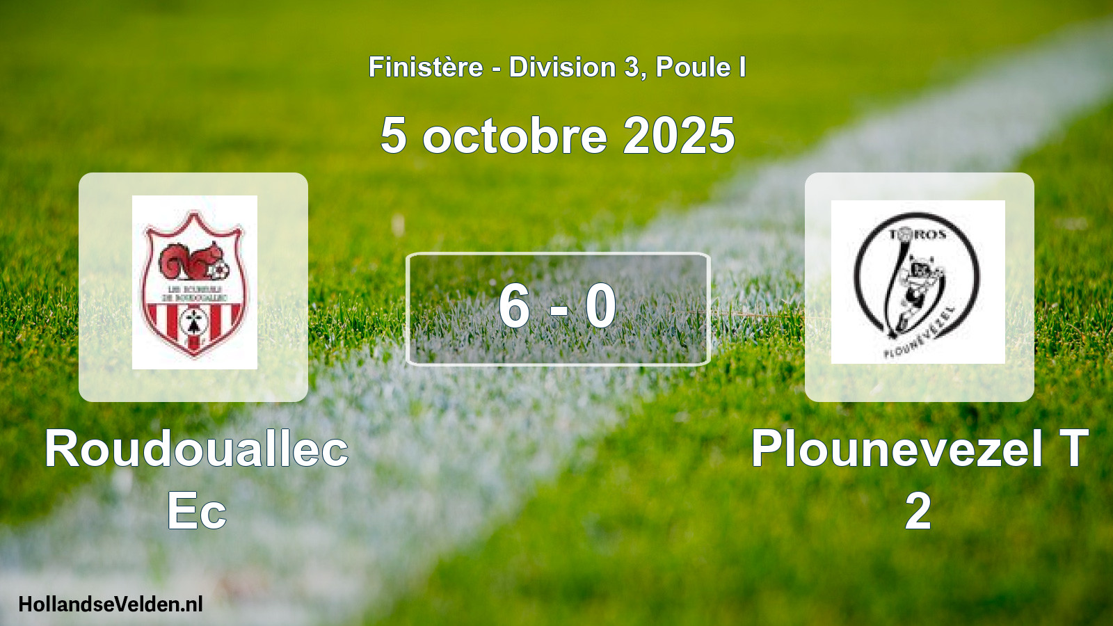 Gespeelde wedstrijd: Roudouallec Ec - Plounevezel T 2 6 - 0 (5 octobre 2025)