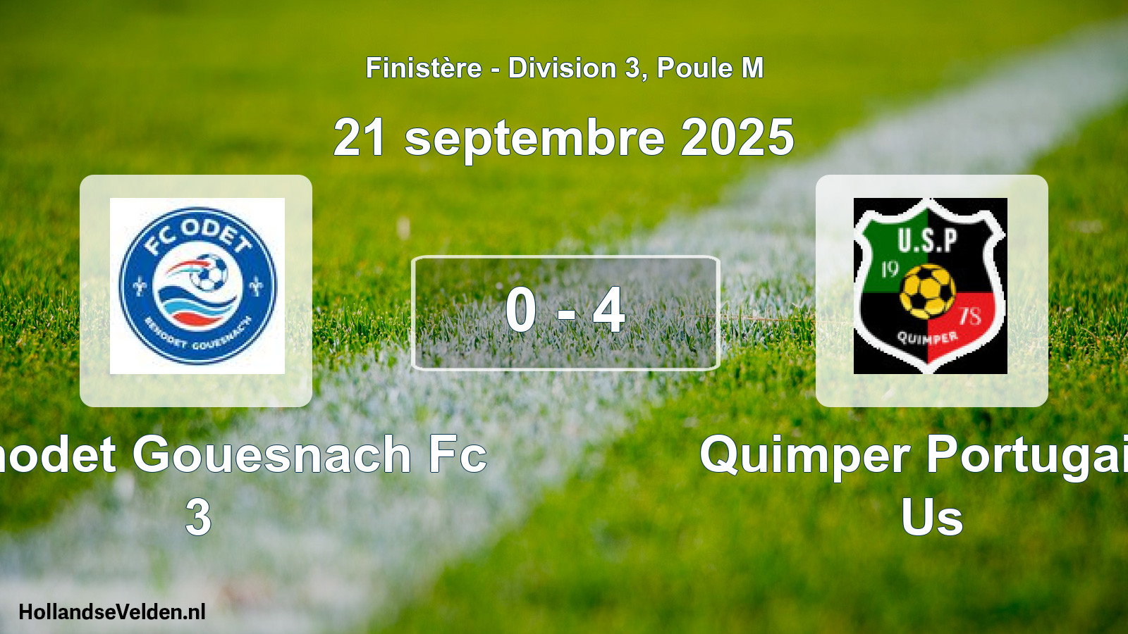 Gespeelde wedstrijd: Benodet Gouesnach Fc 3 - Quimper Portugais Us 0 - 4 (21 september 2025)