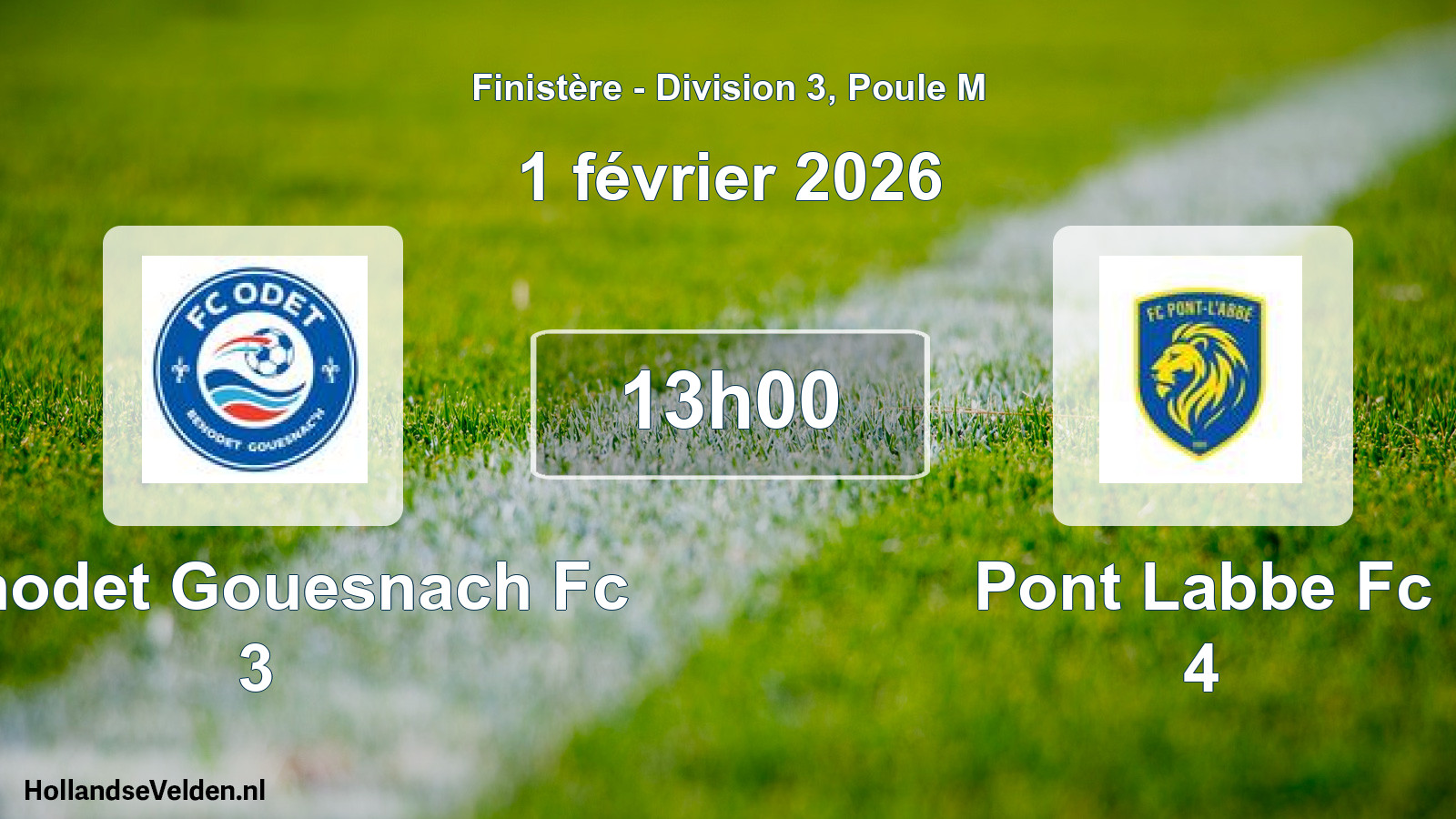 Geplande wedstrijd: Benodet Gouesnach Fc 3 - Pont Labbe Fc 4 (1 février 2026)
