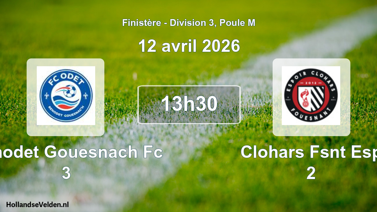 Geplande wedstrijd: Benodet Gouesnach Fc 3 - Clohars Fsnt Esp 2 (12 april 2026)