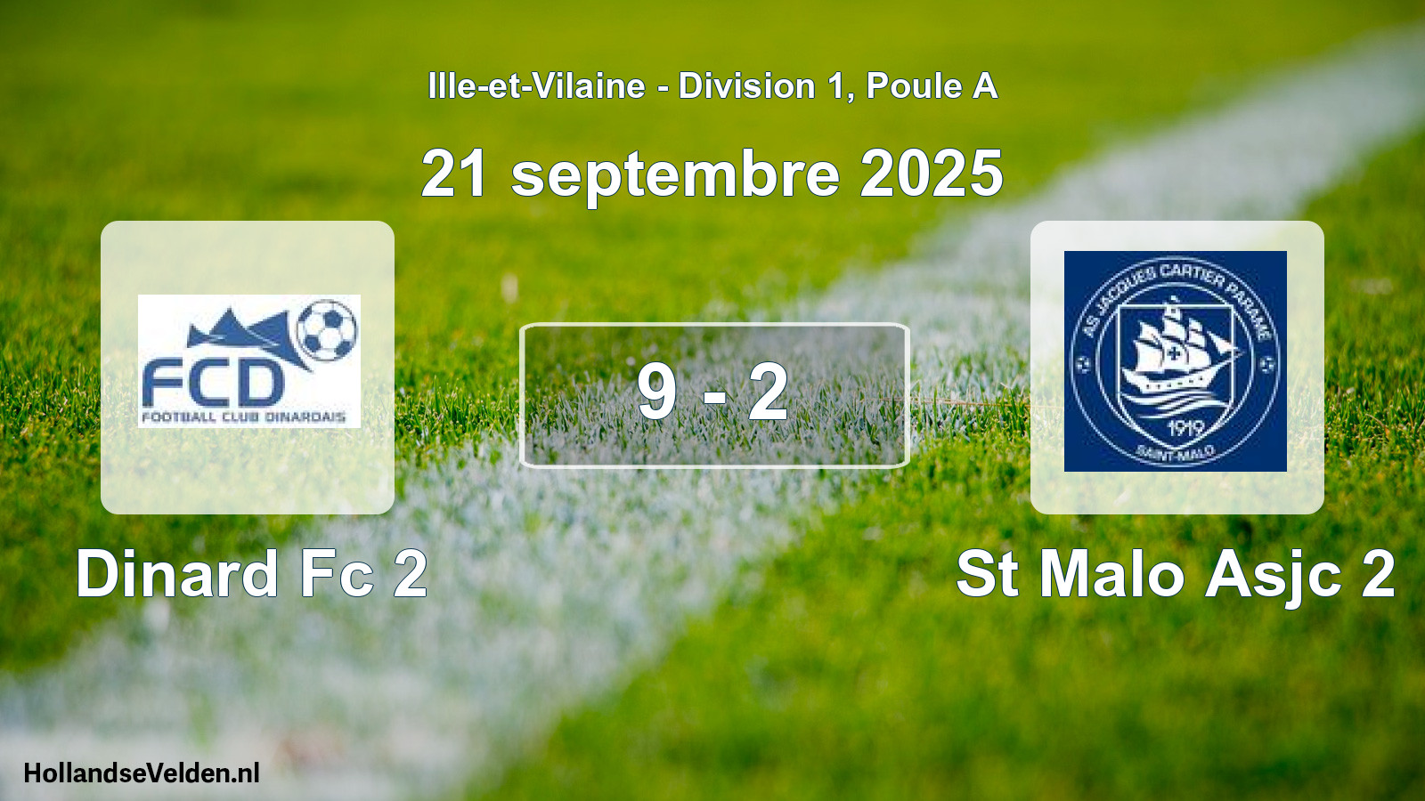 Gespeelde wedstrijd: Dinard Fc 2 - St Malo Asjc 2 9 - 2 (21 septembre 2025)