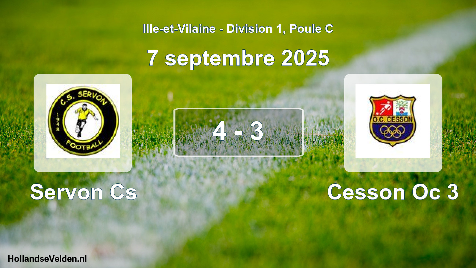 Gespeelde wedstrijd: Servon Cs - Cesson Oc 3 4 - 3 (7 septembre 2025)