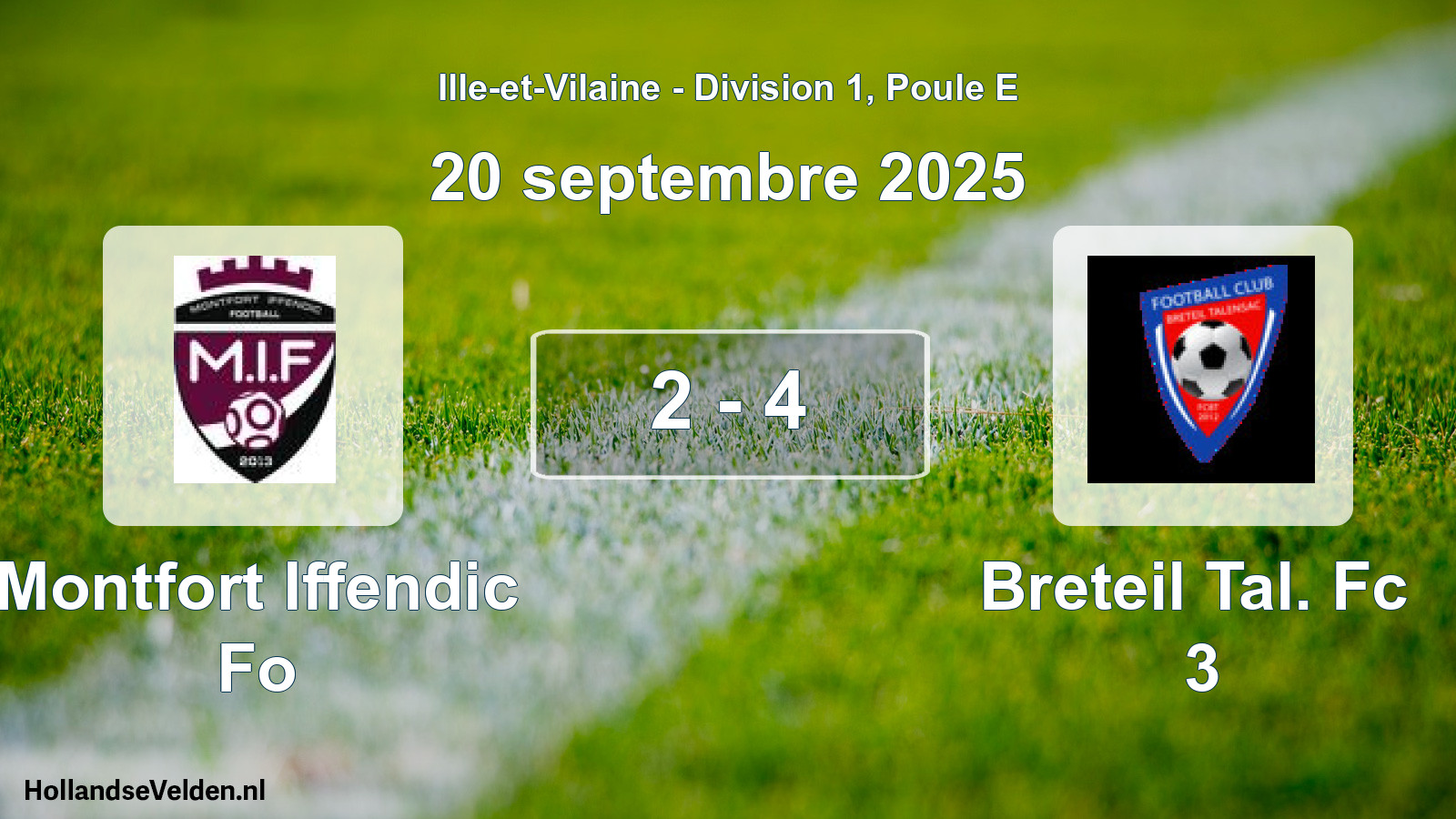 Gespeelde wedstrijd: Montfort Iffendic Fo - Breteil Tal. Fc 3 2 - 4 (20 septembre 2025)