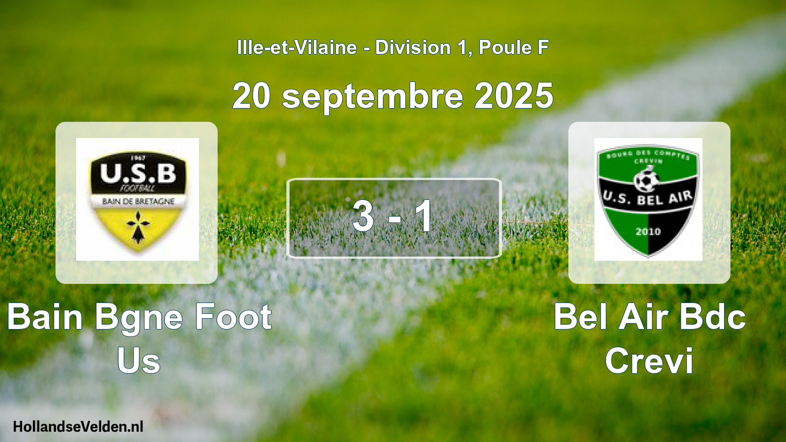 Total number of matches played: Bain Bgne Foot Us - Bel Air Bdc Crevi 3 - 1 (20 September 2025)