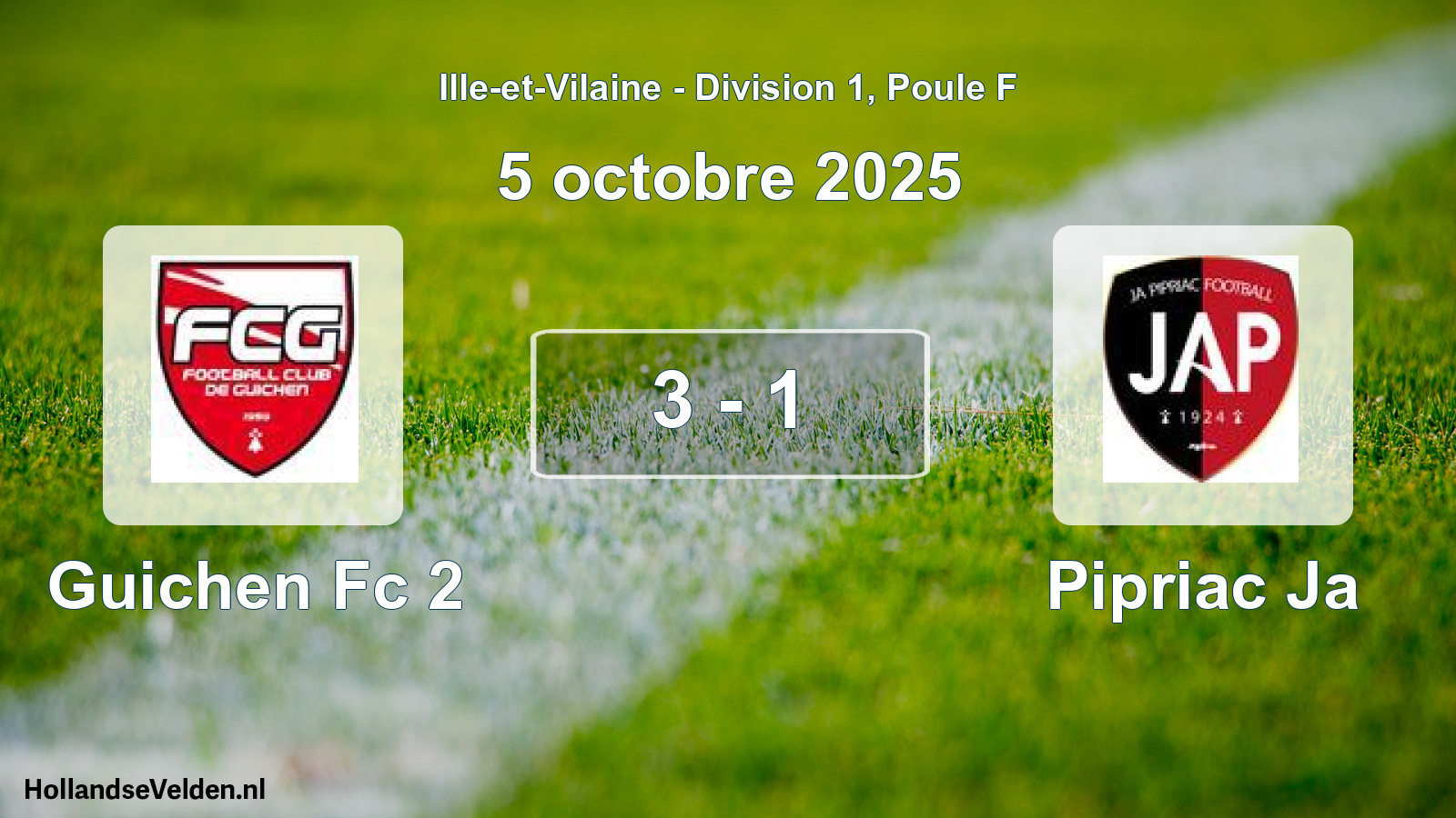 Gespeelde wedstrijd: Guichen Fc 2 - Pipriac Ja 3 - 1 (5 octobre 2025)