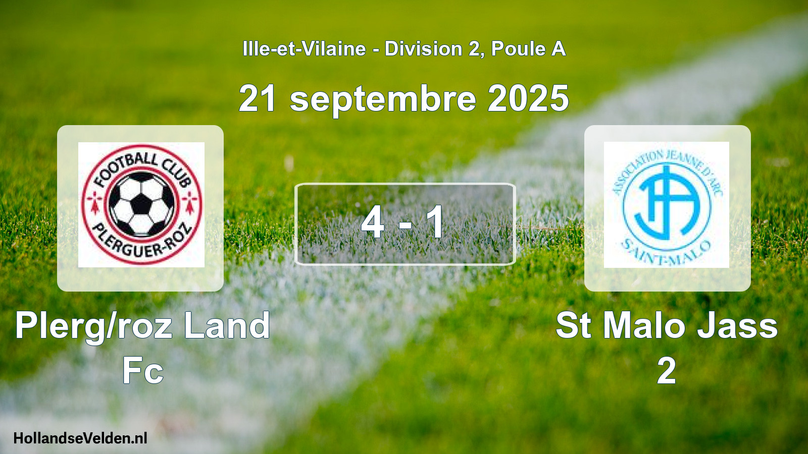 Gespeelde wedstrijd: Plerg/roz Land Fc - St Malo Jass 2 4 - 1 (21 septembre 2025)