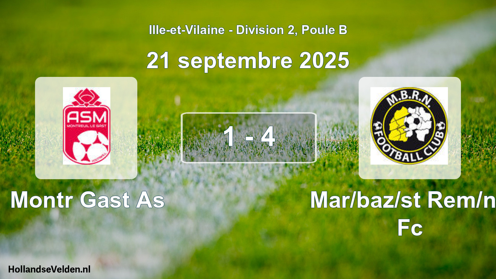 Gespeelde wedstrijd: Montr Gast As - Mar/baz/st Rem/no Fc 1 - 4 (21 september 2025)