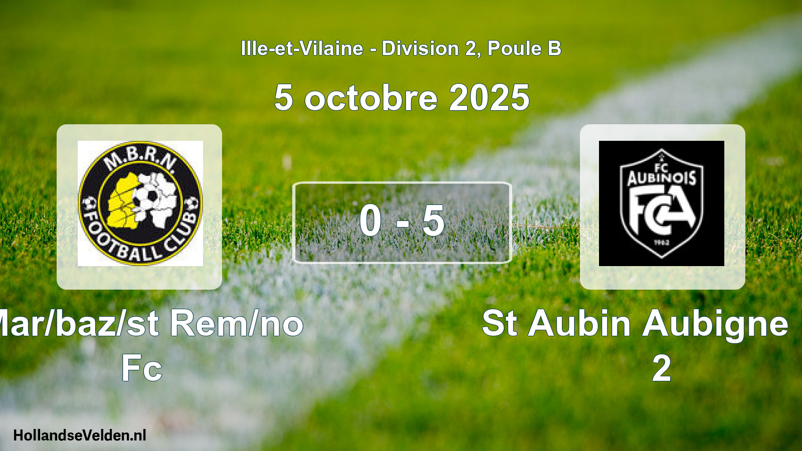 Gespeelde wedstrijd: Mar/baz/st Rem/no Fc - St Aubin Aubigne Fc 2 0 - 5 (5 oktober 2025)