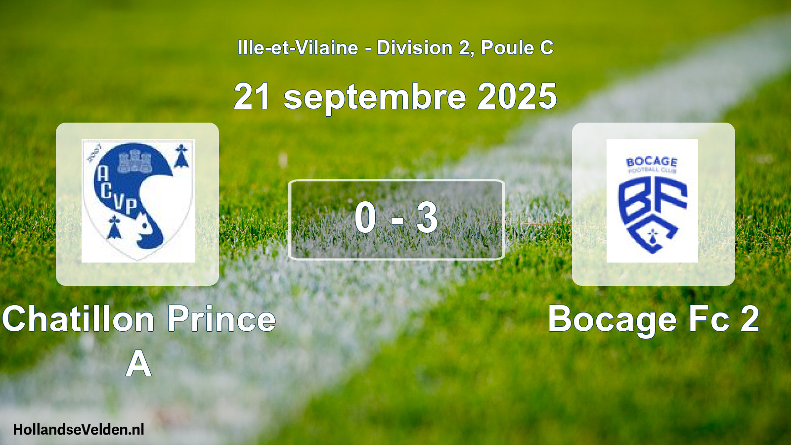 Gespeelde wedstrijd: Chatillon Prince A - Bocage Fc 2 0 - 3 (21 septembre 2025)