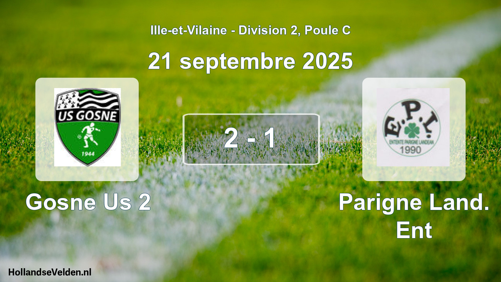 Gespeelde wedstrijd: Gosne Us 2 - Parigne Land. Ent 2 - 1 (21 septembre 2025)