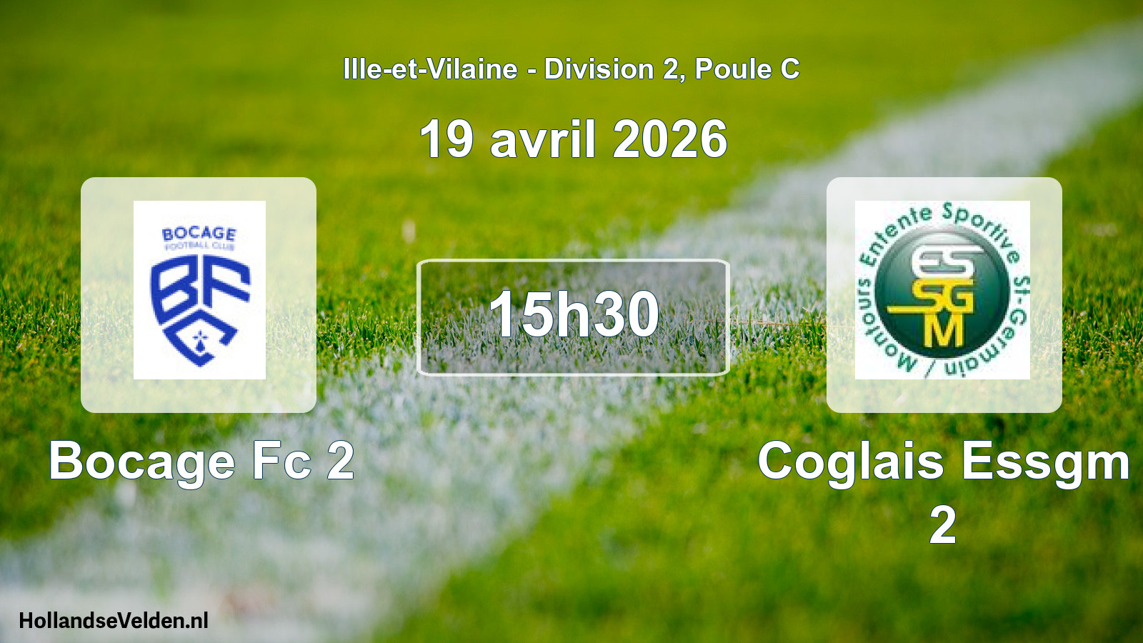 Geplande wedstrijd: Bocage Fc 2 - Coglais Essgm 2 (19 avril 2026)