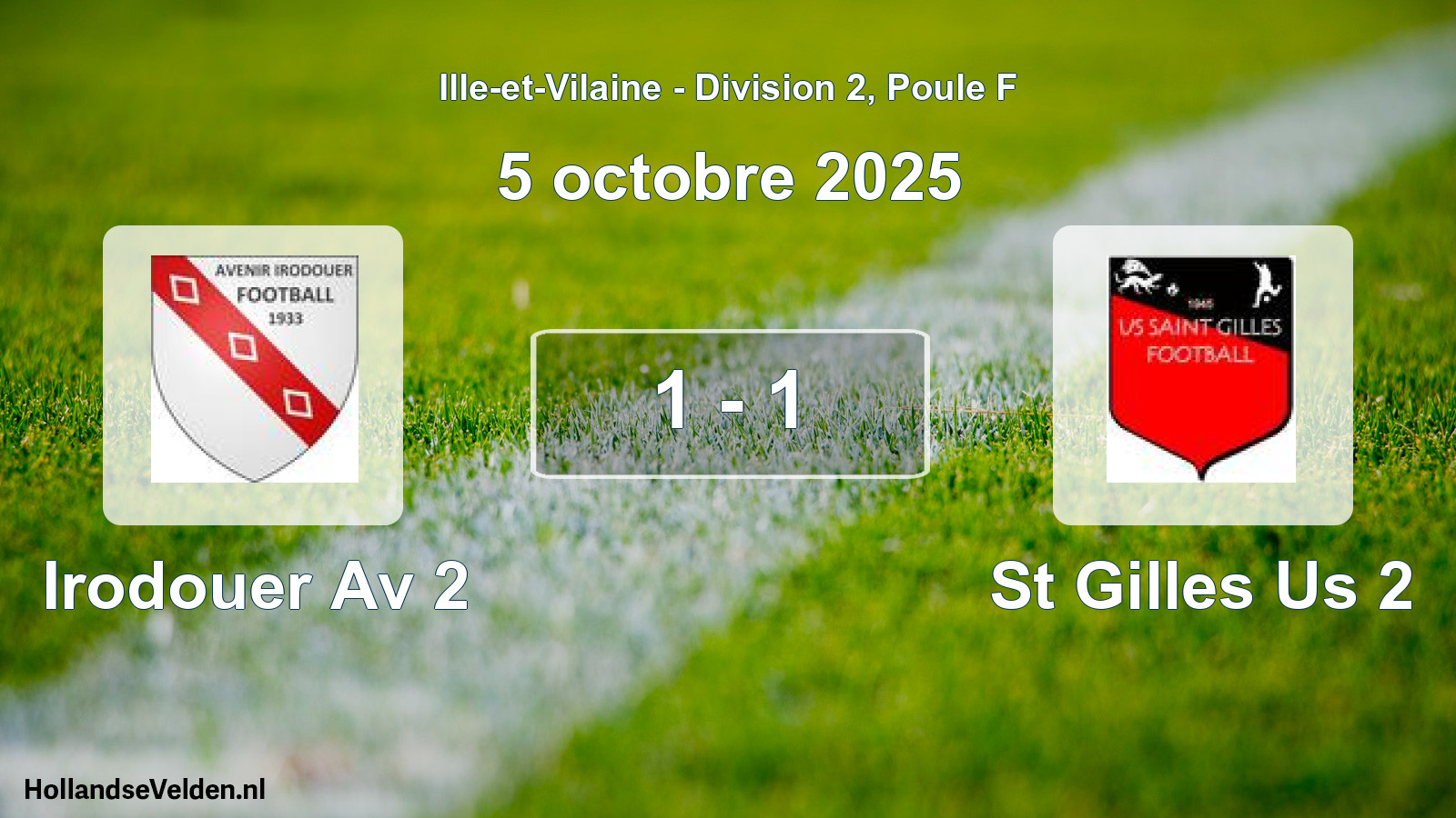 Gespeelde wedstrijd: Irodouer Av 2 - St Gilles Us 2 1 - 1 (5 octobre 2025)