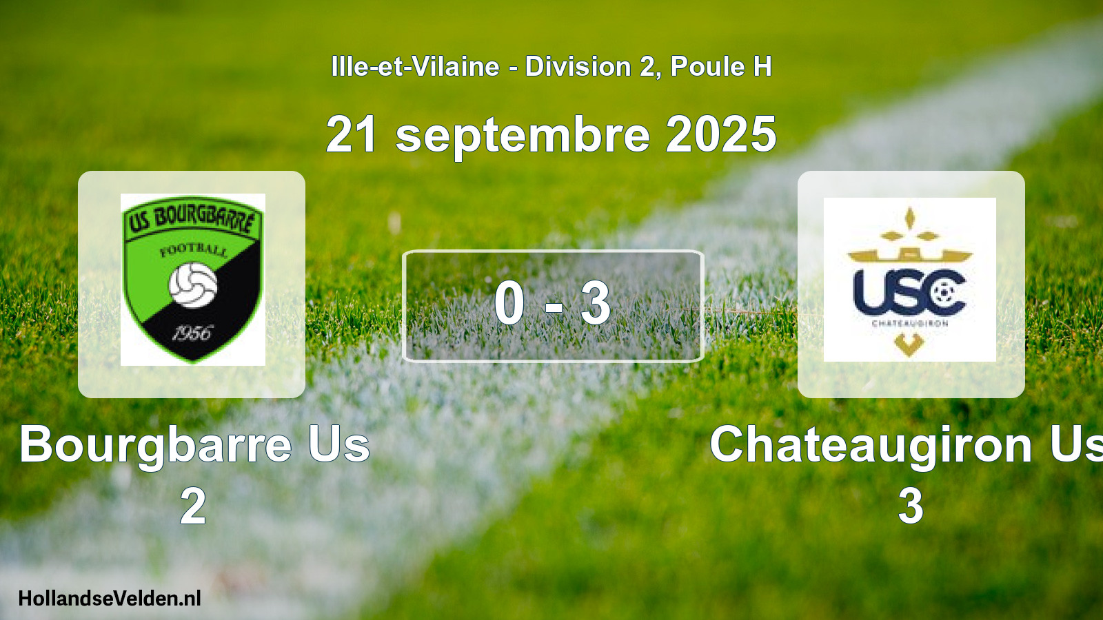 Gespeelde wedstrijd: Bourgbarre Us 2 - Chateaugiron Us 3 0 - 3 (21 septembre 2025)
