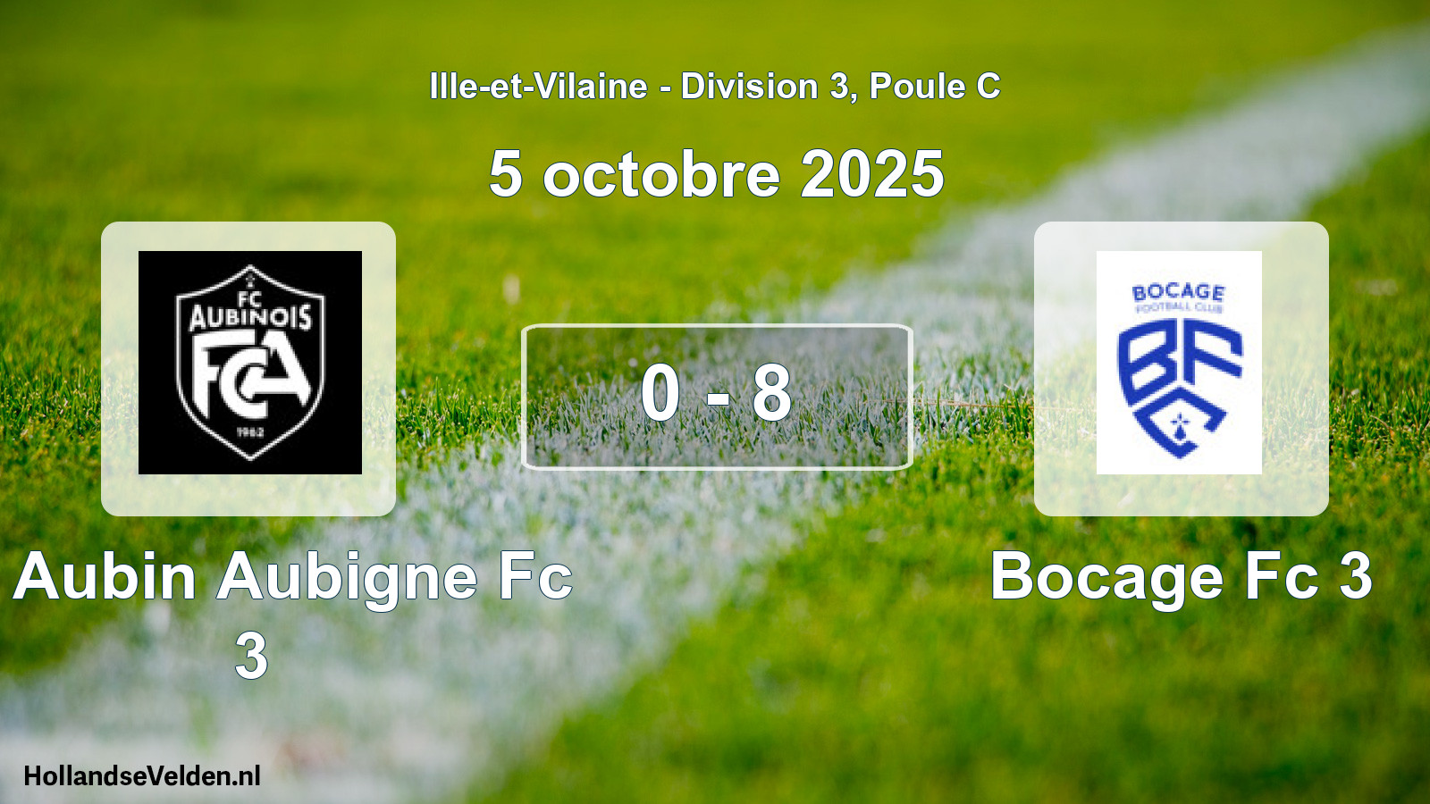 Gespeelde wedstrijd: St Aubin Aubigne Fc 3 - Bocage Fc 3 0 - 8 (5 octobre 2025)