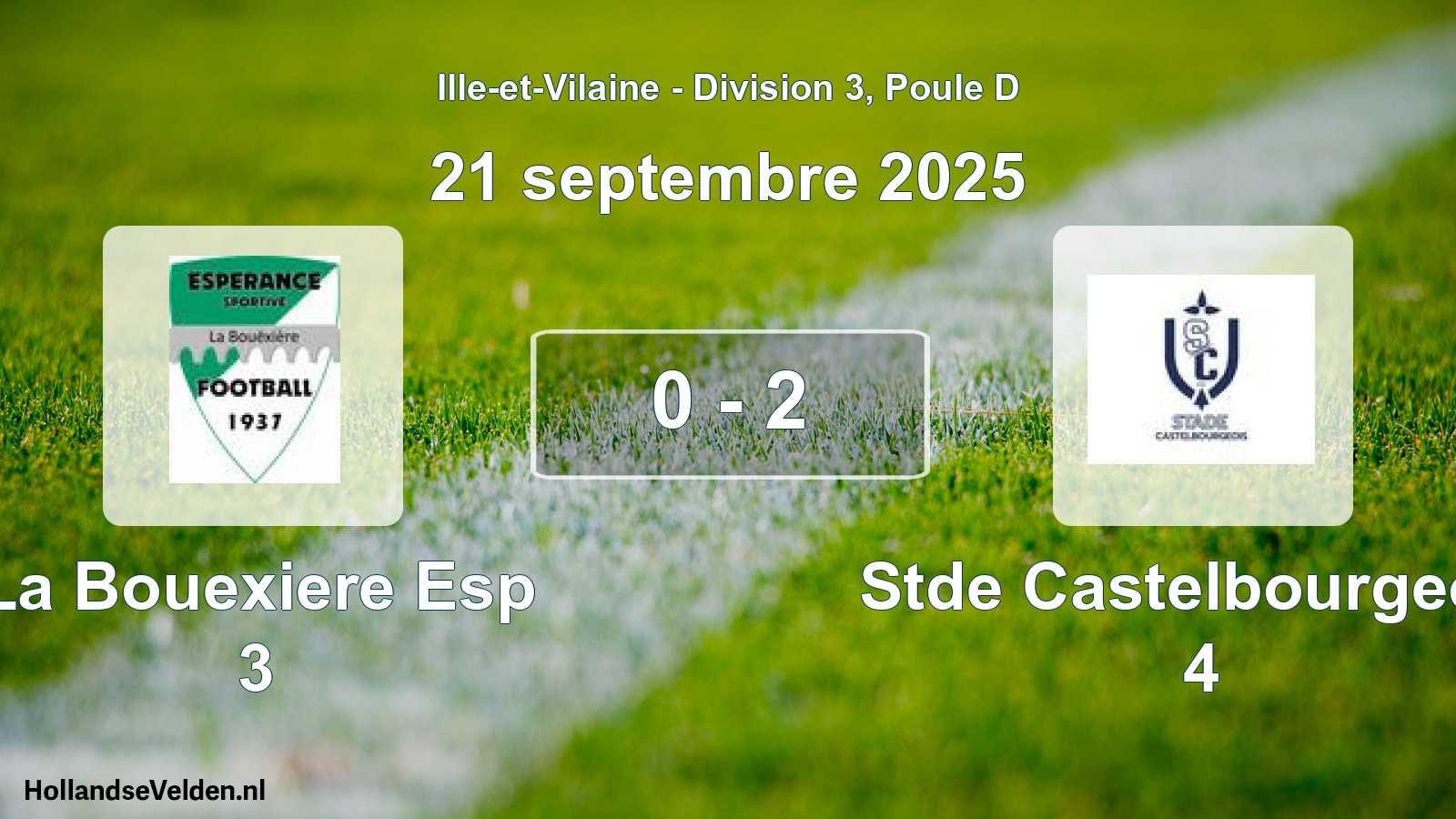 Gespeelde wedstrijd: La Bouexiere Esp 3 - Stde Castelbourgeois 4 0 - 2 (21 septembre 2025)