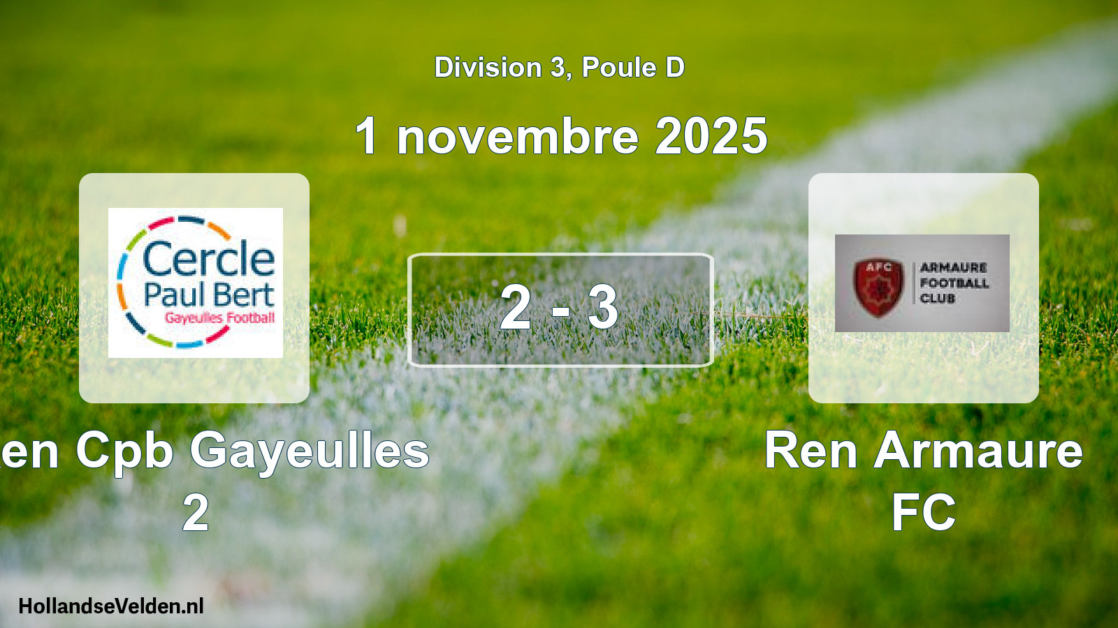 Match joué: Ren Cpb Gayeulles 2 - Ren Armaure FC 2 - 3 (1 novembre 2025)