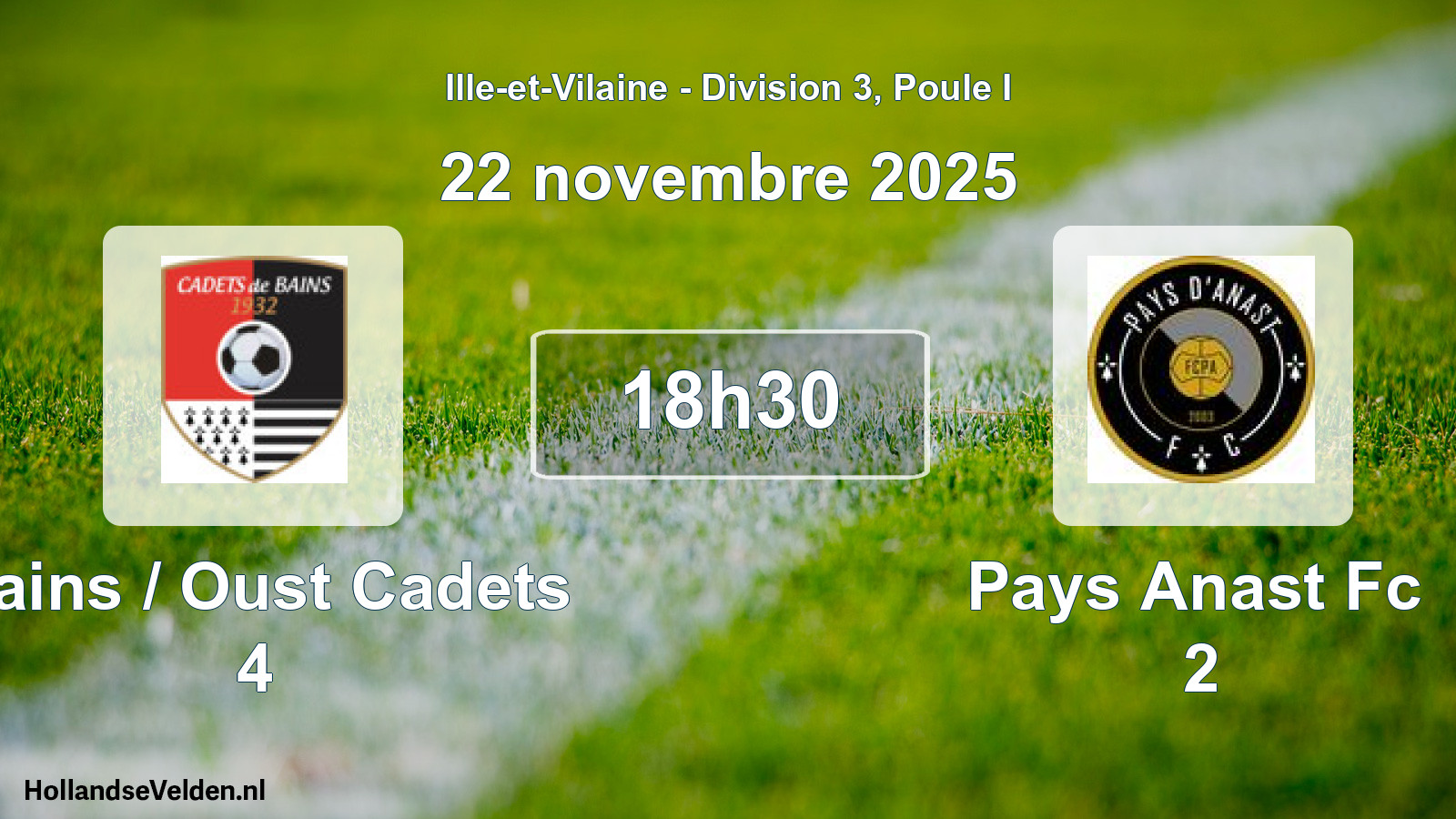Geplande wedstrijd: Bains / Oust Cadets 4 - Pays Anast Fc 2 (22 novembre 2025)