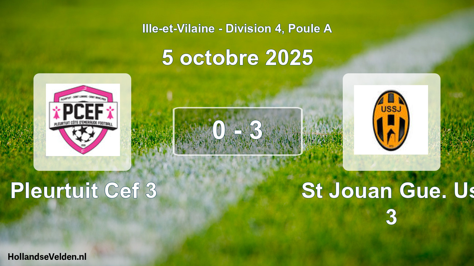 Geplande wedstrijd: Pleurtuit Cef 3 - St Jouan Gue. Us 3 (5 octobre 2025)