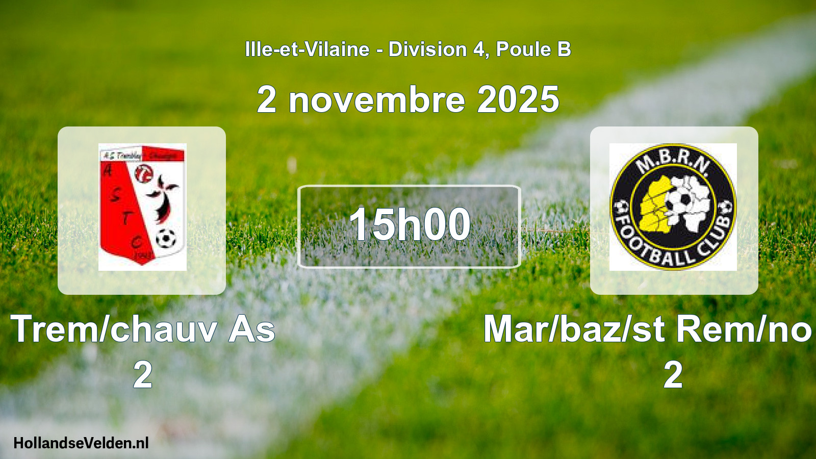 Geplande wedstrijd: Trem/chauv As 2 - Mar/baz/st Rem/no Fc 2 (2 november 2025)