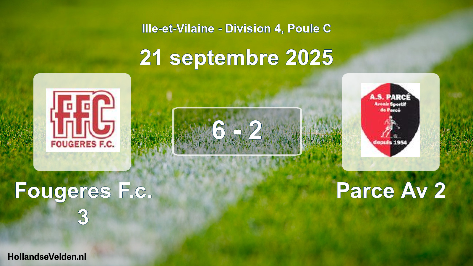 Total number of matches played: Fougeres F.c. 3 - Parce Av 2 6 - 2 (21 September 2025)