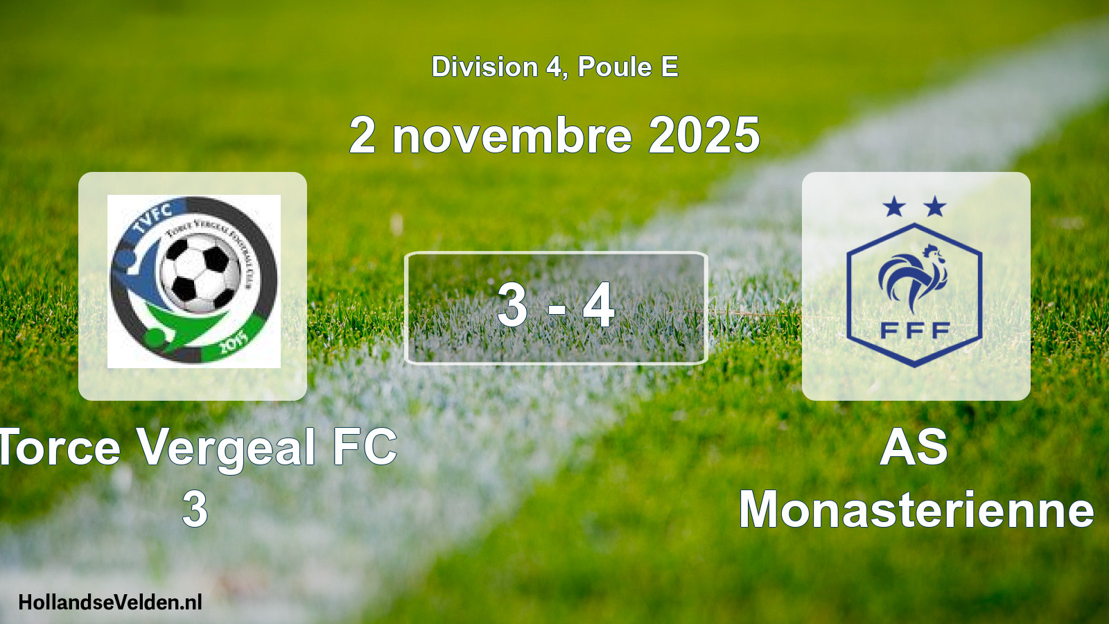 Gespeelde wedstrijd: Torce Vergeal FC 3 - AS Monasterienne 3 - 4 (2 november 2025)