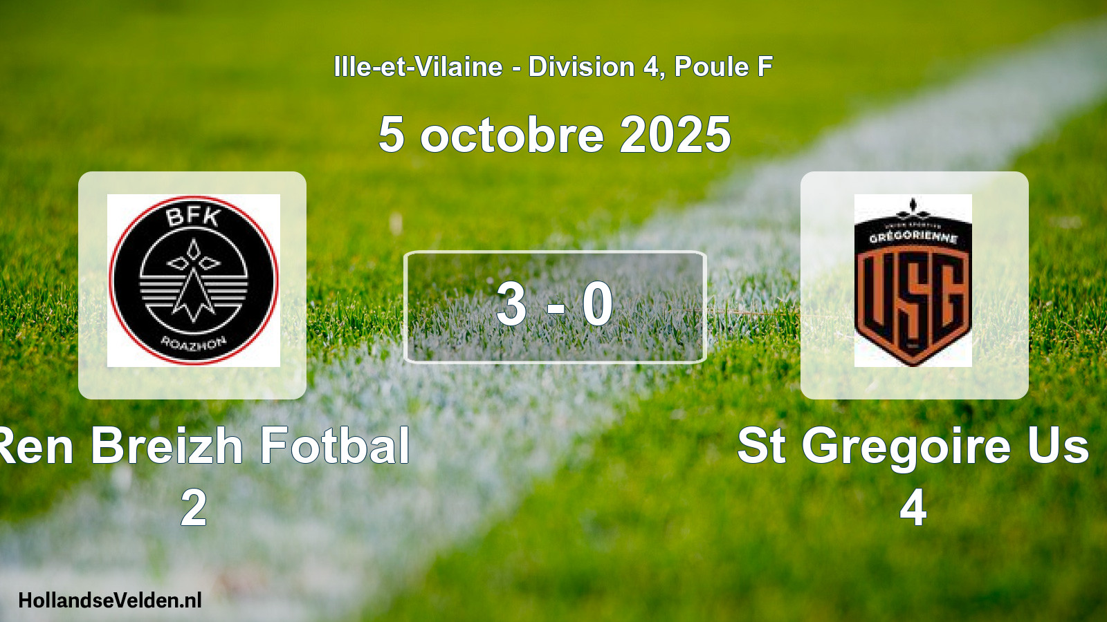 Gespeelde wedstrijd: Ren Breizh Fotbal 2 - St Gregoire Us 4 3 - 0 (5 octobre 2025)