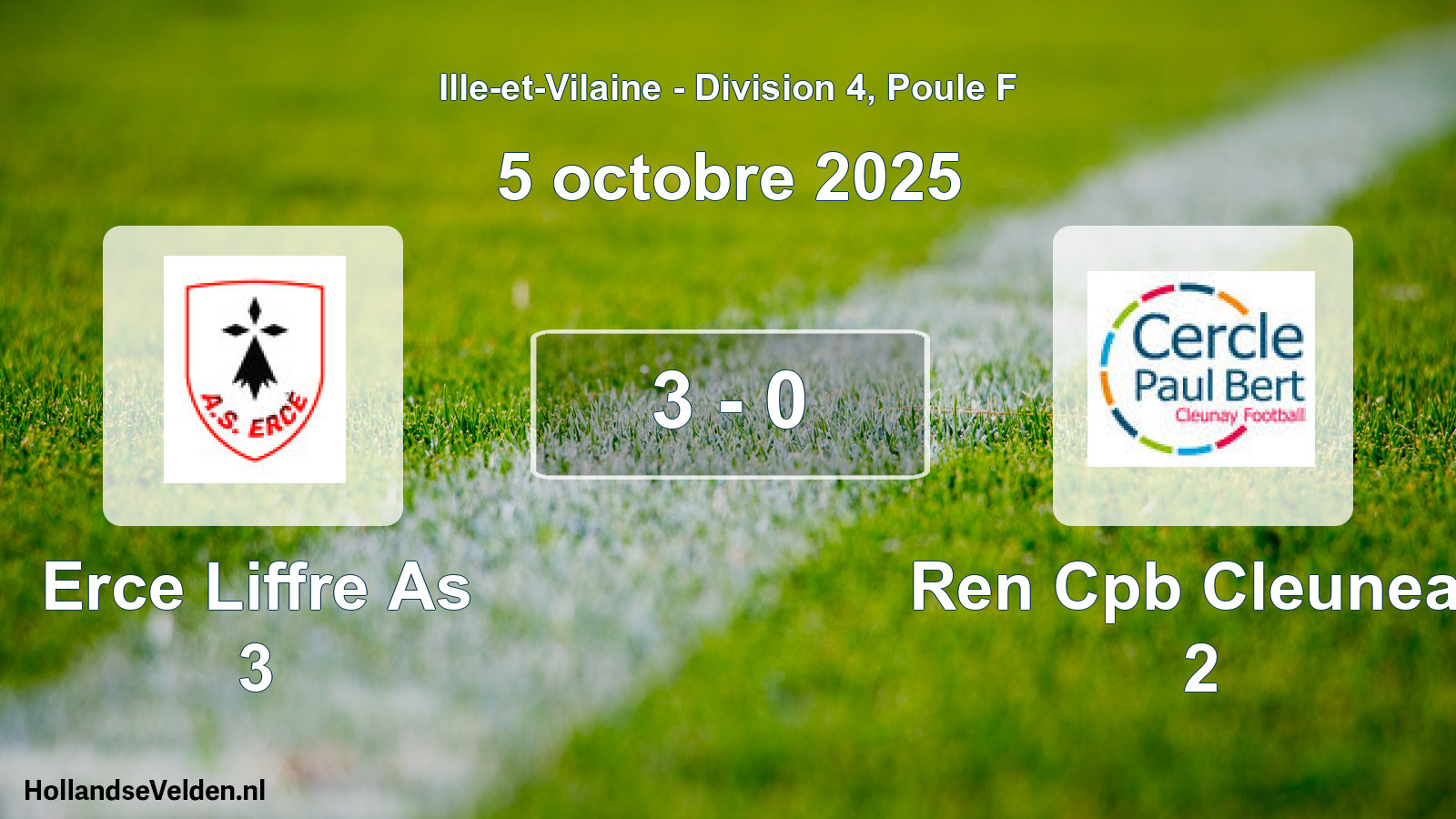 Gespeelde wedstrijd: Erce Liffre As 3 - Ren Cpb Cleuneay 2 3 - 0 (5 octobre 2025)
