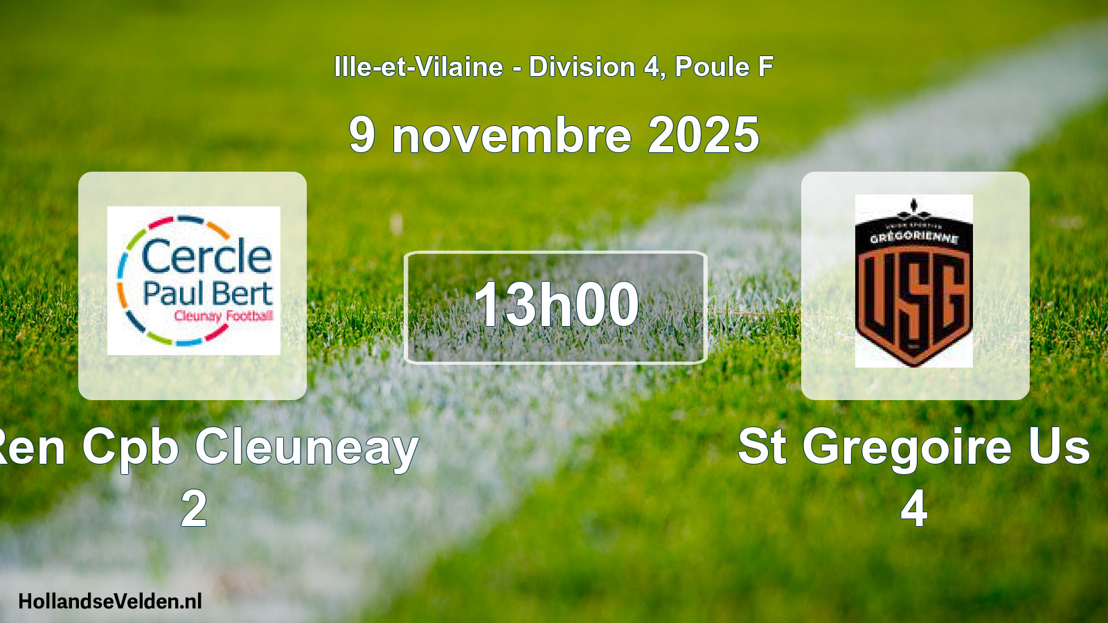 Geplande wedstrijd: Ren Cpb Cleuneay 2 - St Gregoire Us 4 (9 novembre 2025)