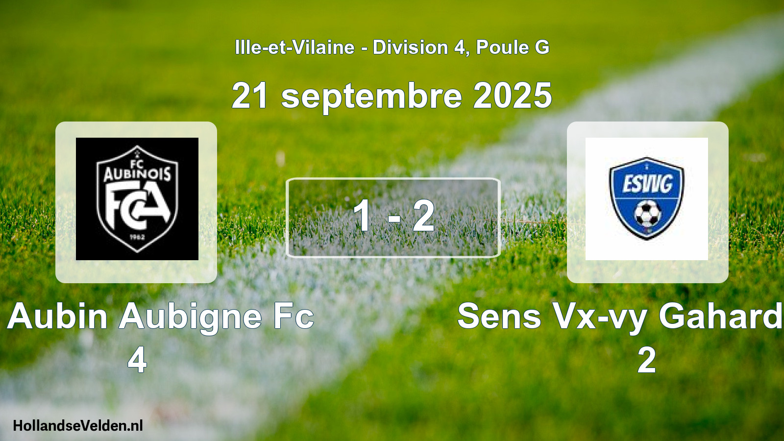 Gespeelde wedstrijd: St Aubin Aubigne Fc 4 - Sens Vx-vy Gahard Es 2 1 - 2 (21 septembre 2025)