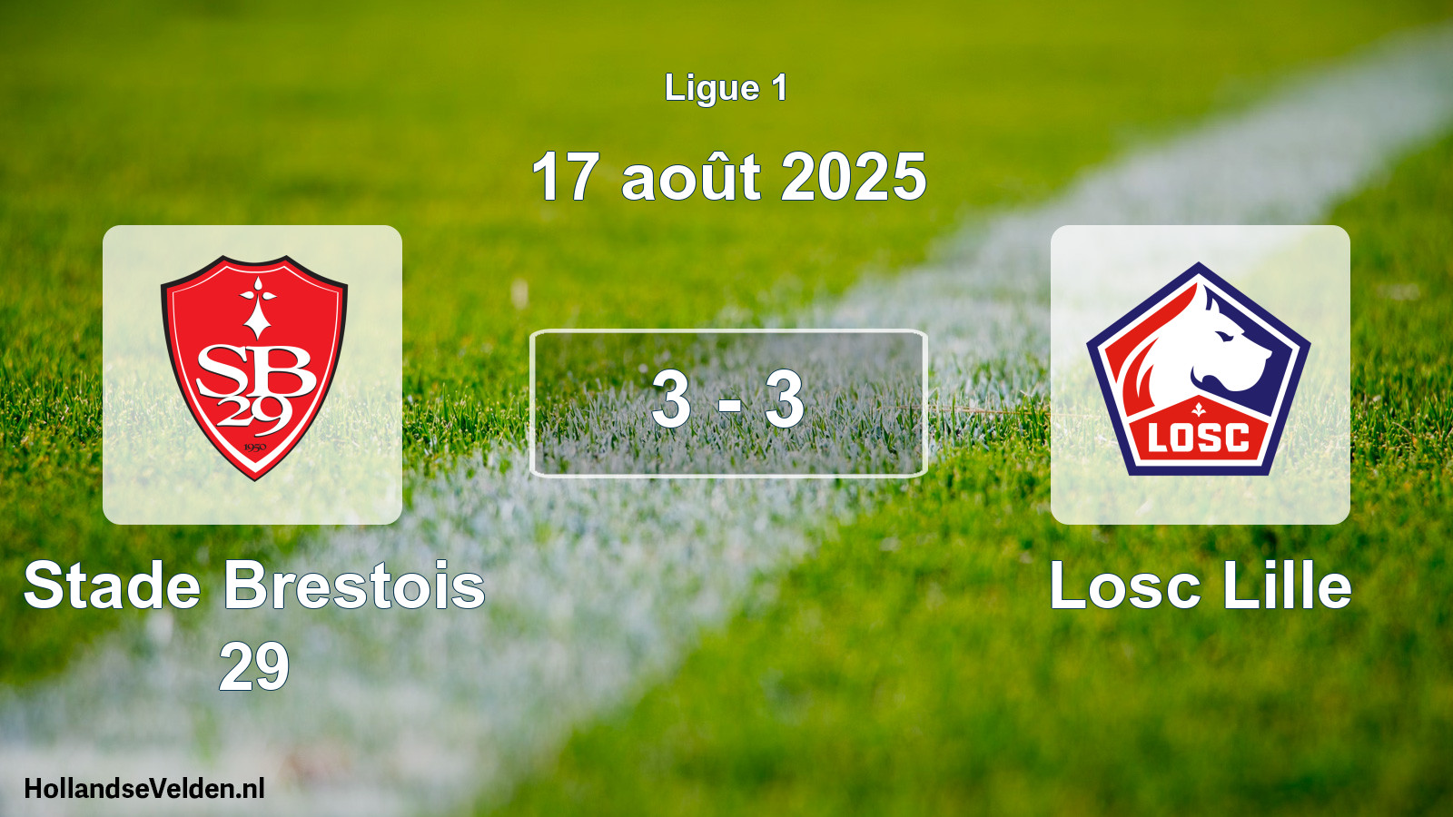 Gespeelde wedstrijd: Stade Brestois 29 - Losc Lille 3 - 3 (17 août 2025)