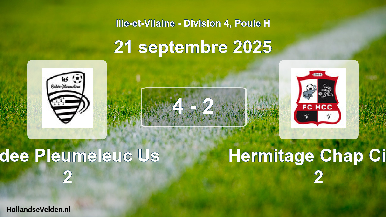 Gespeelde wedstrijd: Bedee Pleumeleuc Us 2 - Hermitage Chap Cintr 2 4 - 2 (21 septembre 2025)