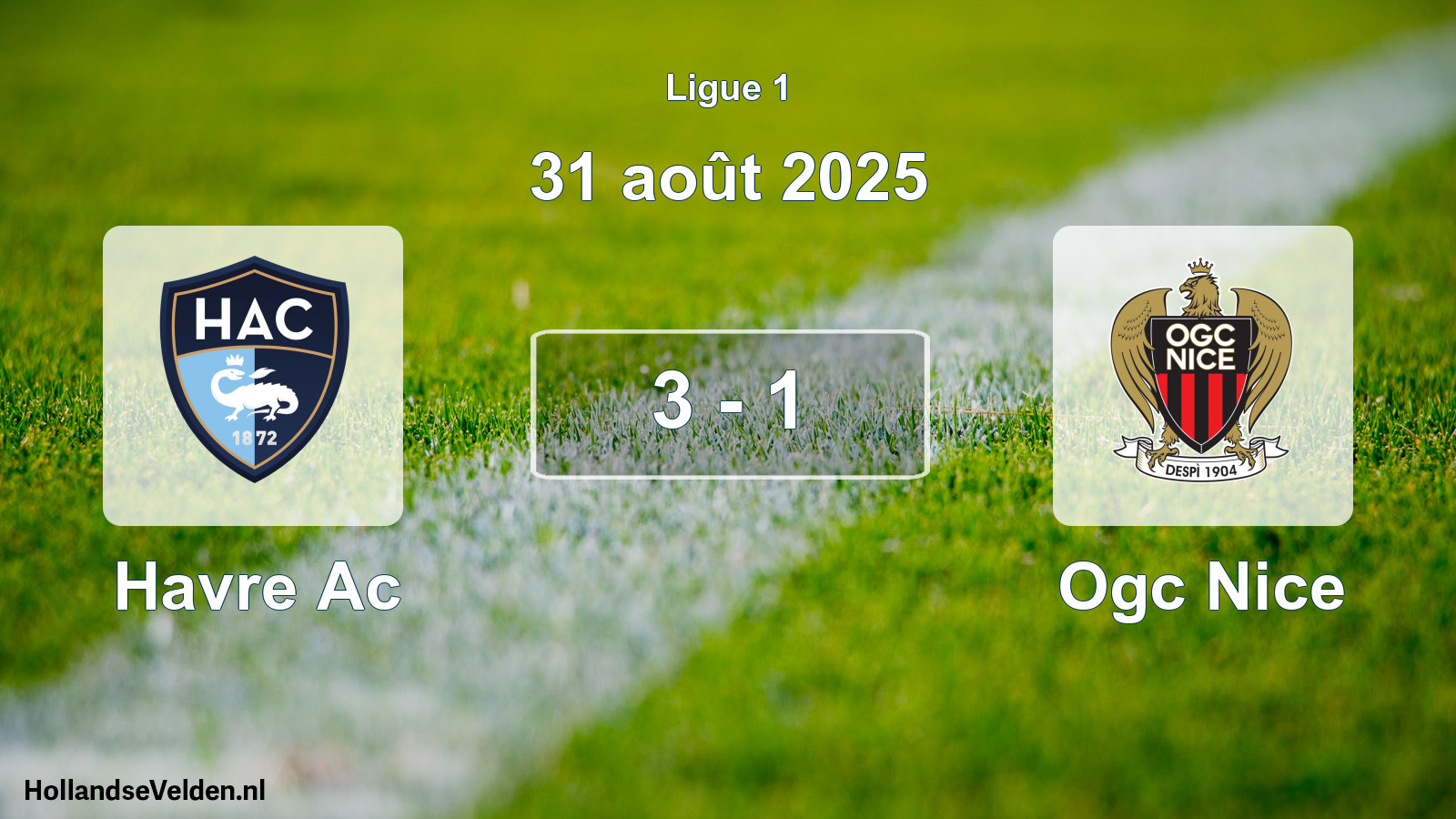 Gespeelde wedstrijd: Havre Ac - Ogc Nice 3 - 1 (31 août 2025)