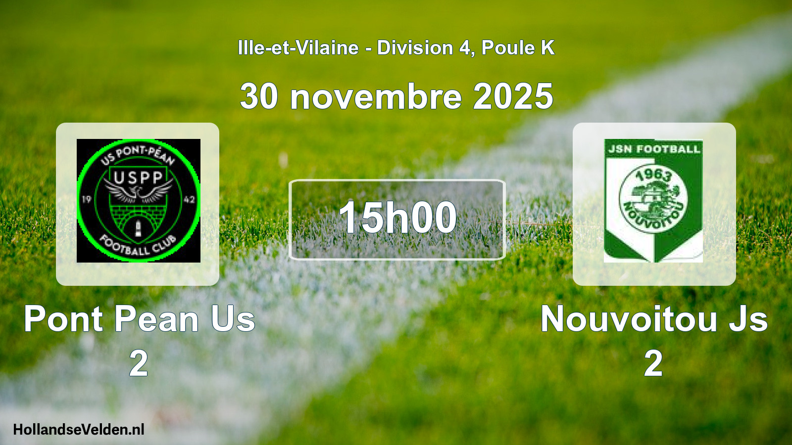Geplande wedstrijd: Pont Pean Us 2 - Nouvoitou Js 2 (30 november 2025)