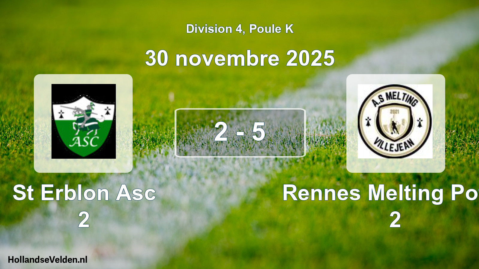 Match joué: St Erblon Asc 2 - Rennes Melting Potes 2 2 - 5 (30 novembre 2025)