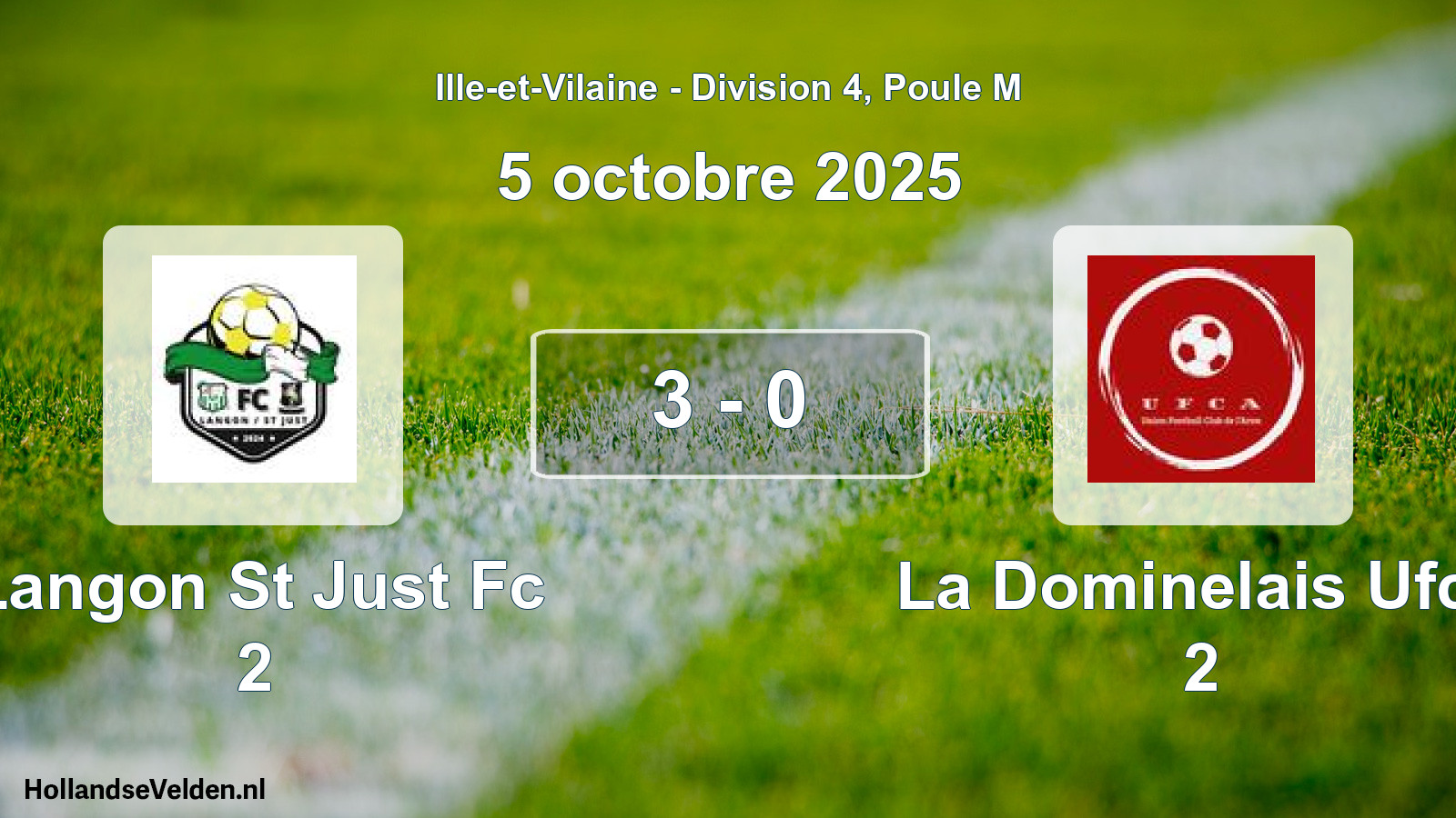 Gespeelde wedstrijd: Langon St Just Fc 2 - La Dominelais Ufca 2 3 - 0 (5 octobre 2025)