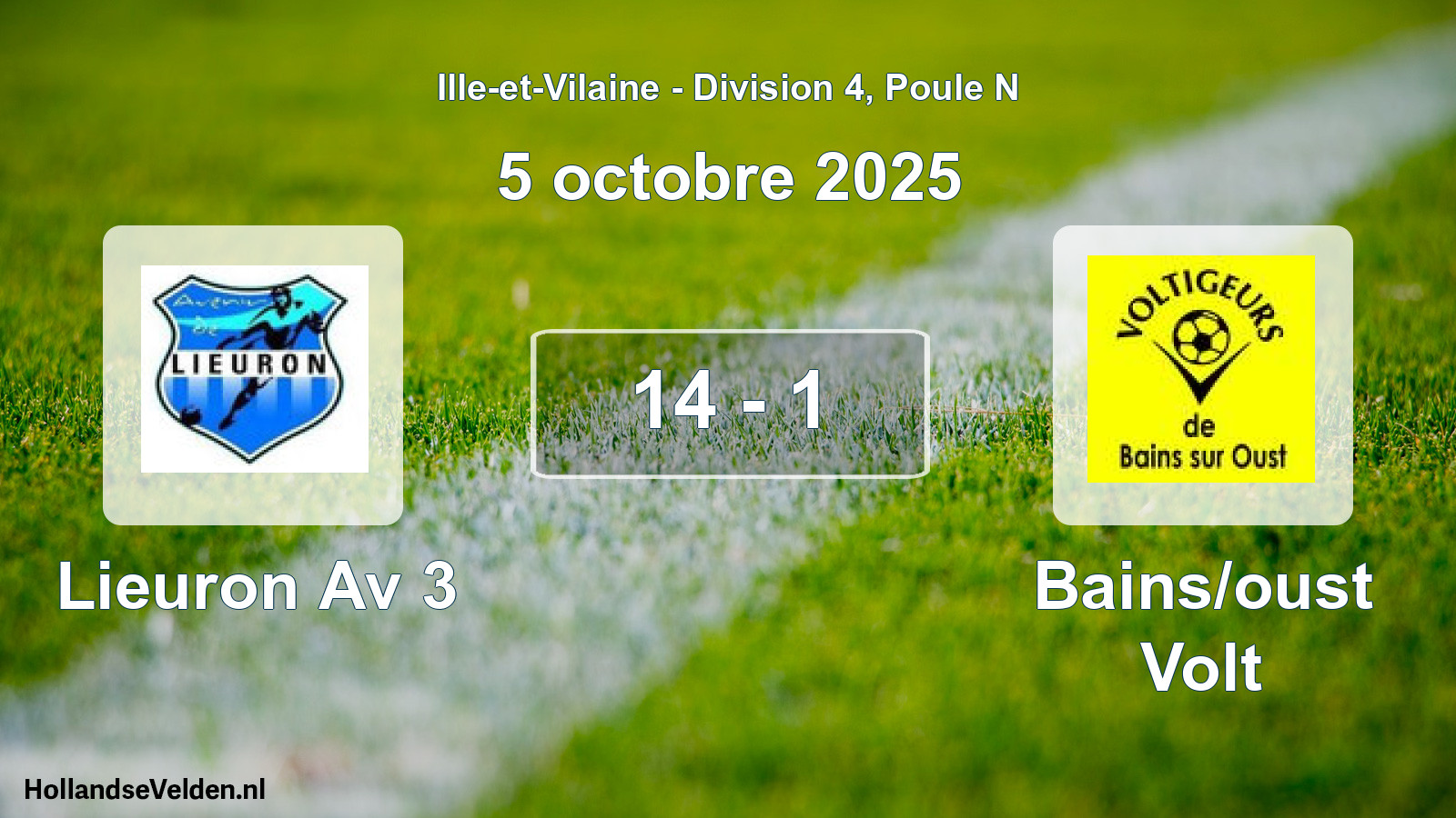 Gespeelde wedstrijd: Lieuron Av 3 - Bains/oust Volt 14 - 1 (5 oktober 2025)