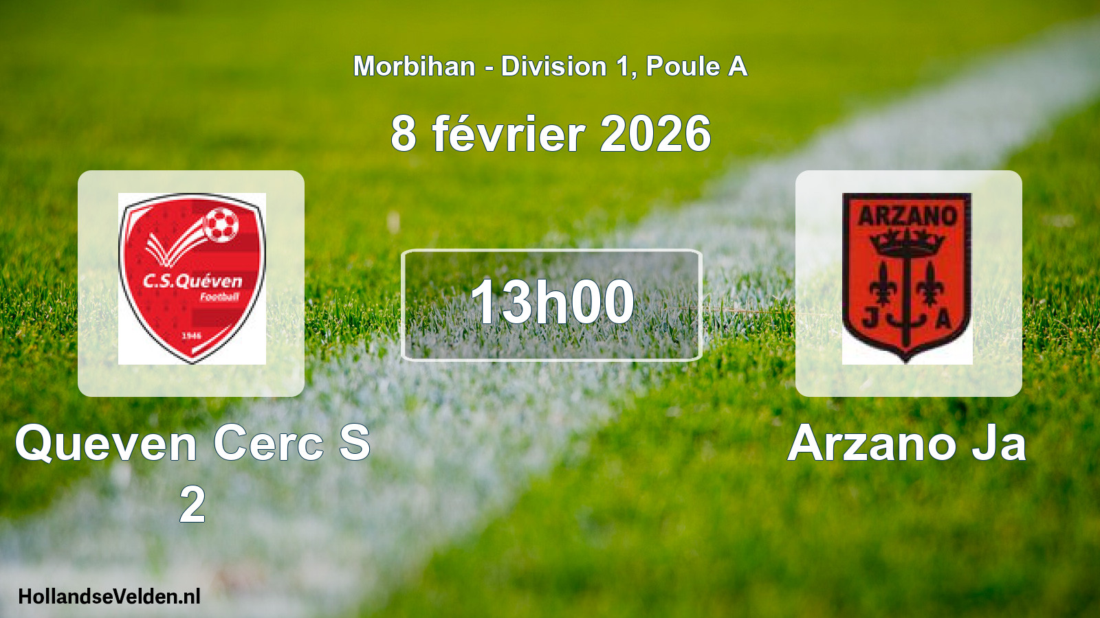 Geplande wedstrijd: Queven Cerc S 2 - Arzano Ja (8 février 2026)