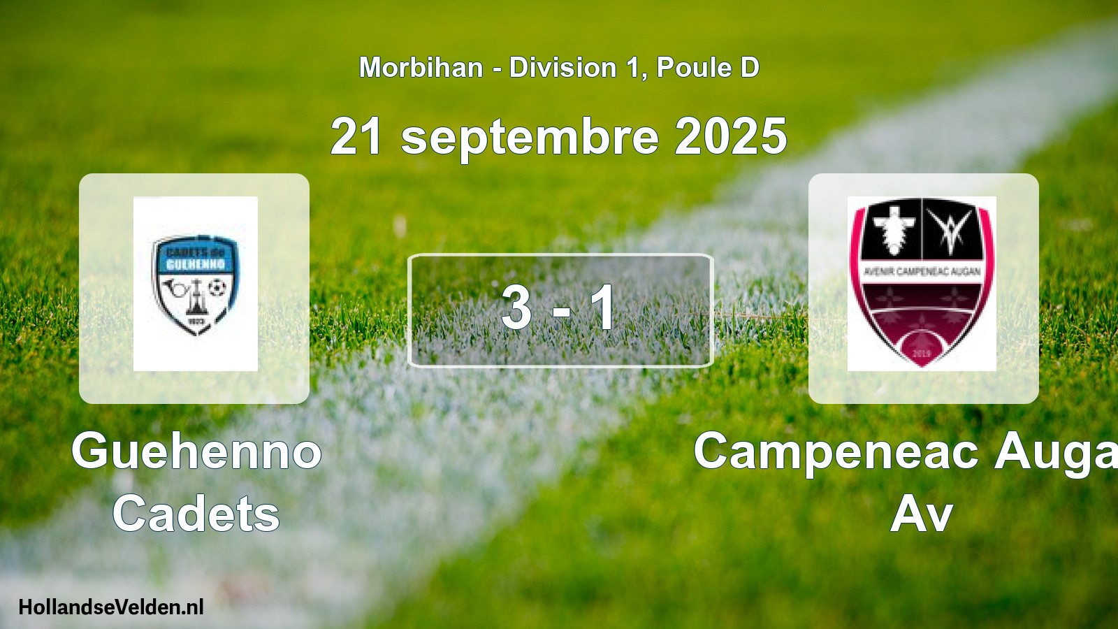 Gespeelde wedstrijd: Guehenno Cadets - Campeneac Augan Av 3 - 1 (21 septembre 2025)