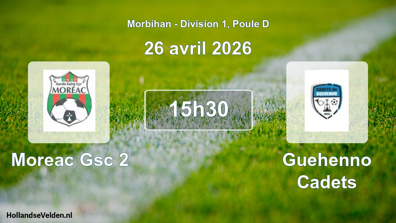 Geplande wedstrijd: Moreac Gsc 2 - Guehenno Cadets (26 avril 2026)