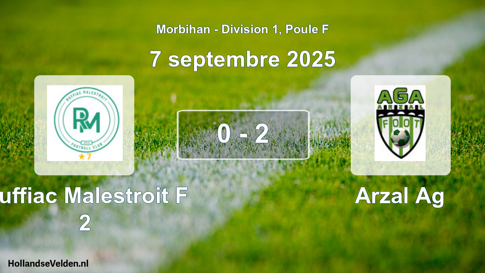 Gespeelde wedstrijd: Ruffiac Malestroit F 2 - Arzal Ag 0 - 2 (7 septembre 2025)