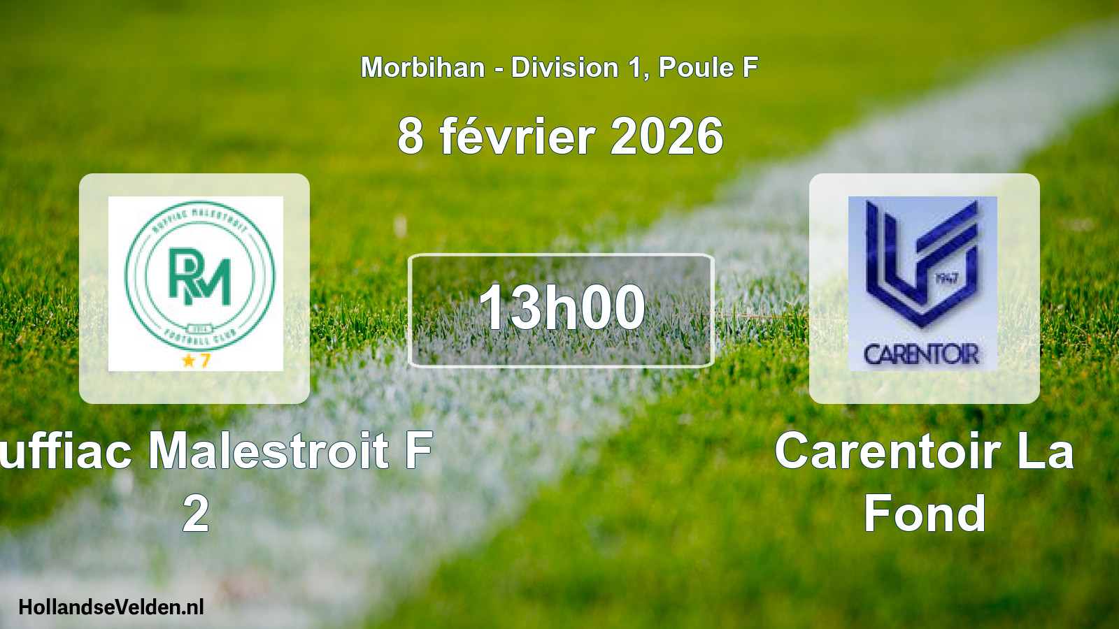 Geplande wedstrijd: Ruffiac Malestroit F 2 - Carentoir La Fond (8 février 2026)