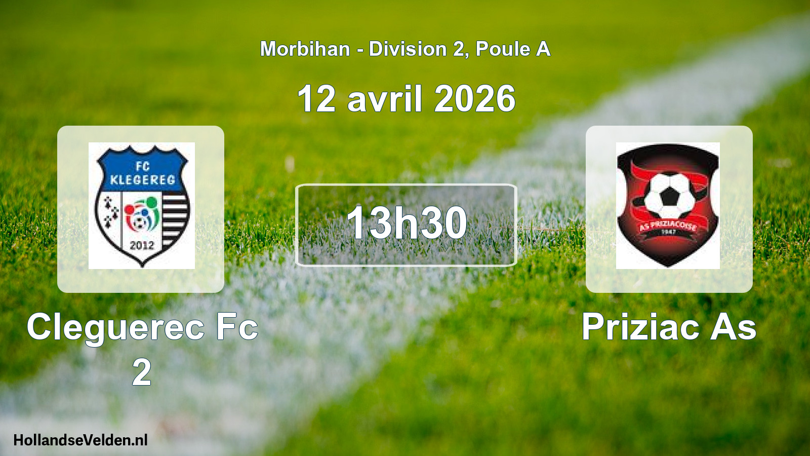 Geplande wedstrijd: Cleguerec Fc 2 - Priziac As (12 avril 2026)