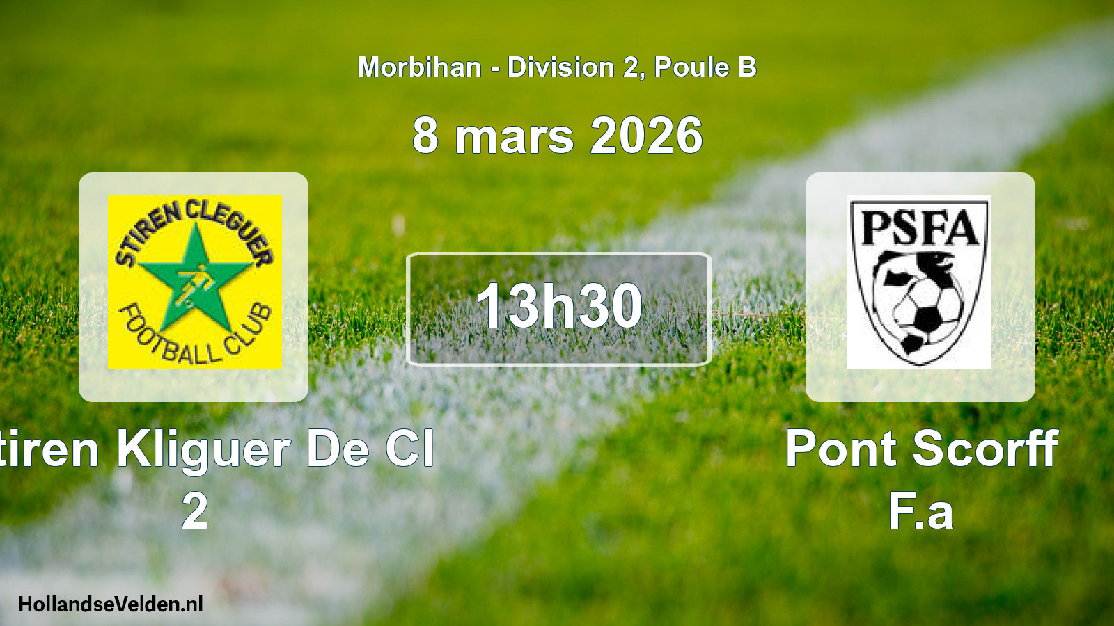 Geplande wedstrijd: Stiren Kliguer De Cl 2 - Pont Scorff F.a (8 mars 2026)