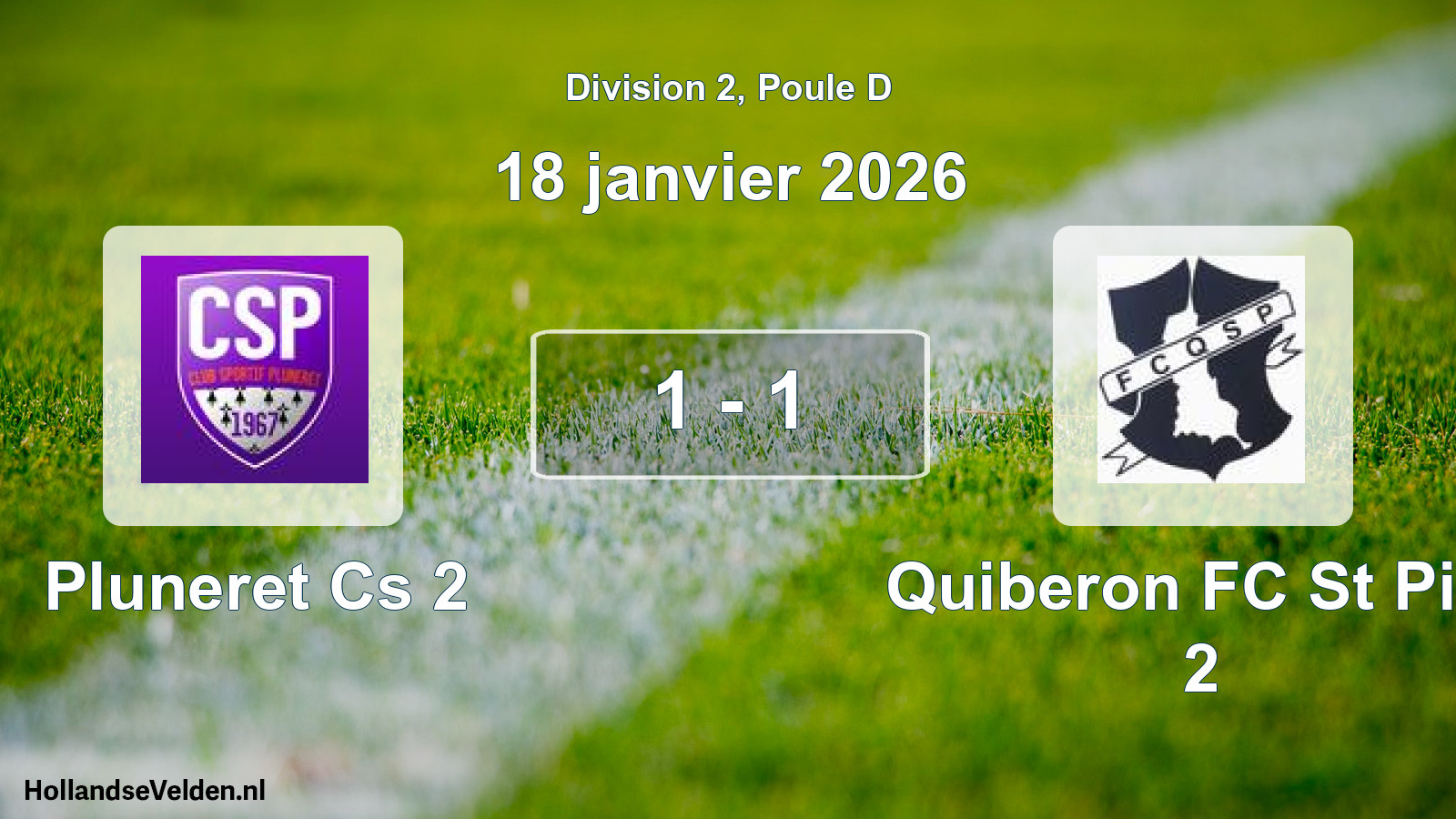 Gespeelde wedstrijd: Pluneret Cs 2 - Quiberon FC St Pier 2 1 - 1 (18 januari 2026)